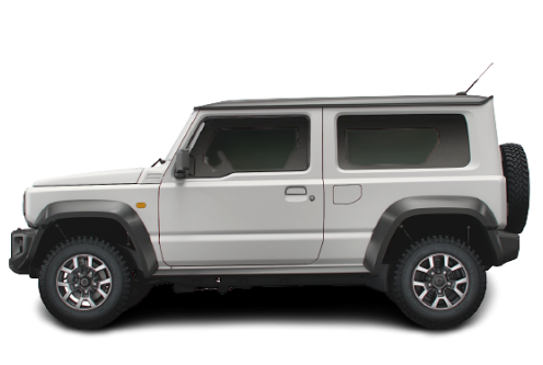 Mobile hero image of a Suzuki Jimny in side view, highlighting its specifications for potential renters.