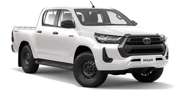 Image of a Toyota Hilux Low Deck, captured from the front right side, showcasing its angular design and prominent headlights.