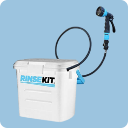 A portable shower rinse kit that we rent as extra with a rental car from Pickup car rental Bonaire.