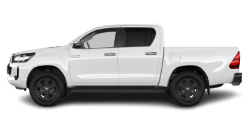 Image of a Toyota Hilux High Deck, viewed from the side, showcasing its elevated cargo bed and sleek profile.