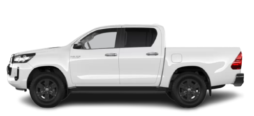 A Toyota Hilux 4x4 automatic transmission pickup, viewed from the side, showcasing its elevated cargo bed and sleek profile.