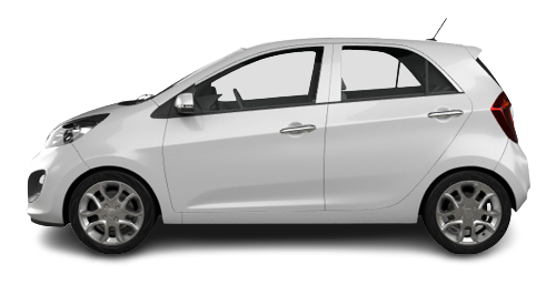 Hero image of a Kia Picanto in side view, introducing its specifications for potential renters.