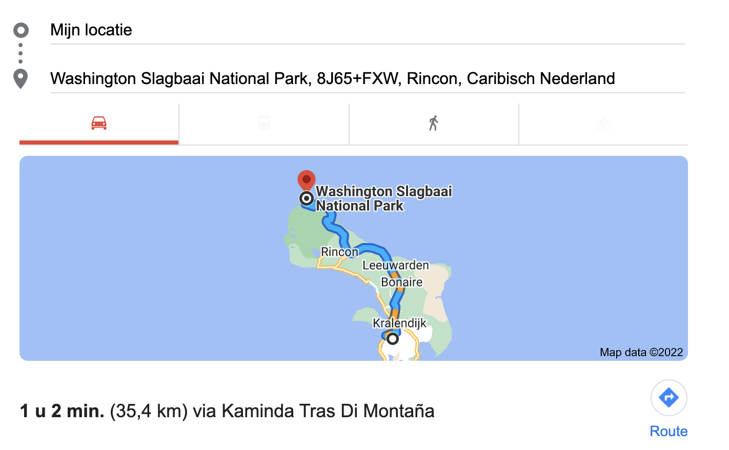 The route desription to drive to the Washington Slagbaai National Park on Bonaire