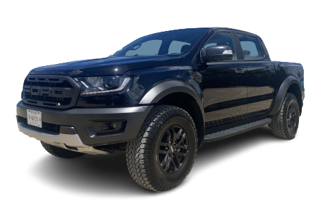 Elegant zijprofiel van de Ford Raptor Pickup, waarbij de gestroomlijnde contouren, het robuuste wielontwerp en de kenmerkende carrosserielijnen worden benadrukt.