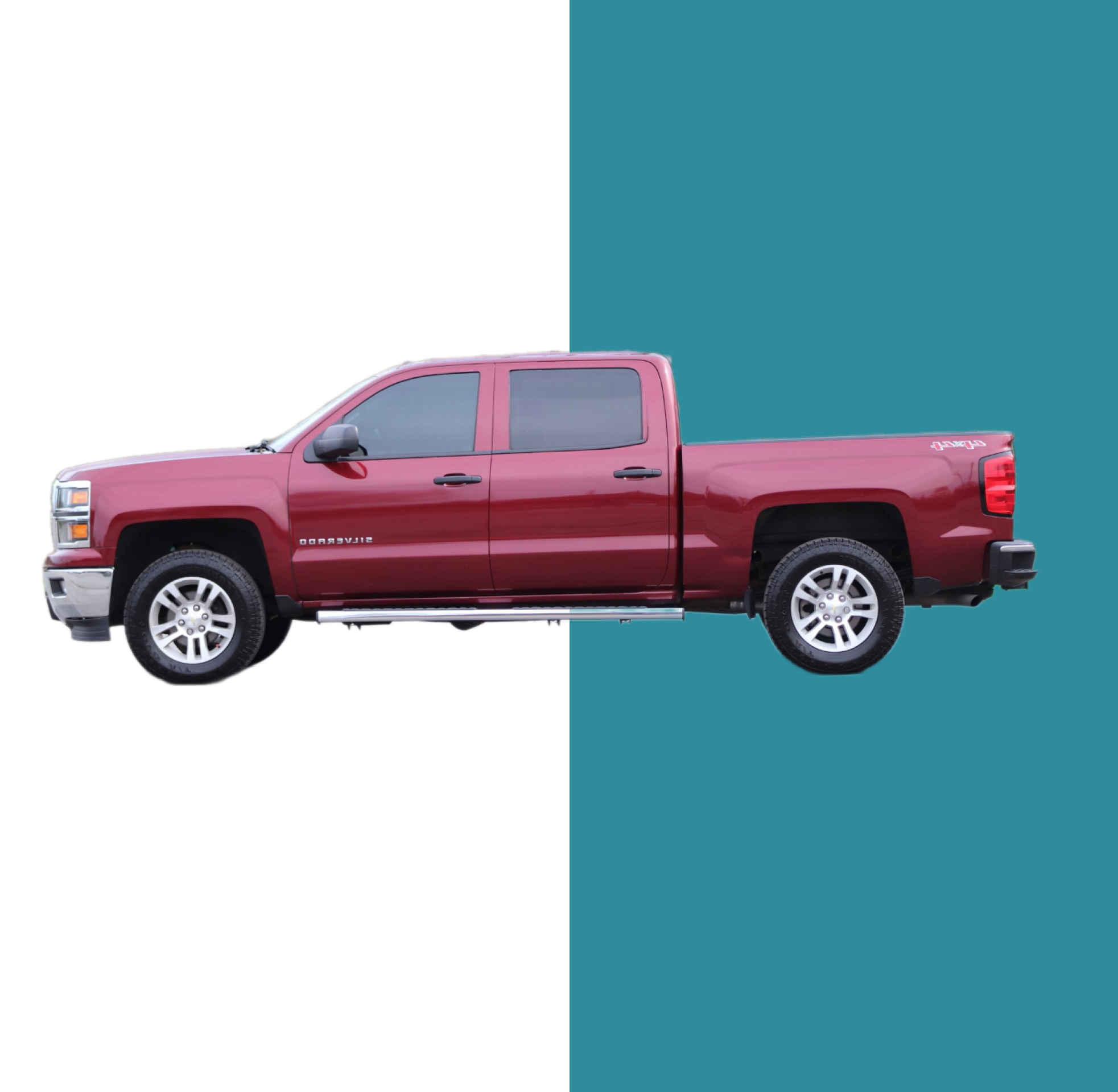 Elegant side profile of Chevrolet Silverado, showcasing its spacious design.